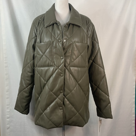 Calvin Klein Green Faux Leather Quilted Coat- NWT - Picture 3 of 17